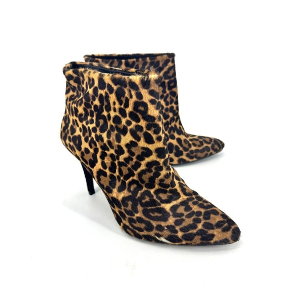 Stuart Weitzman Leopard Calf Hair Ankle Boots‎ Pointed Toe Stiletto Womens 8.5